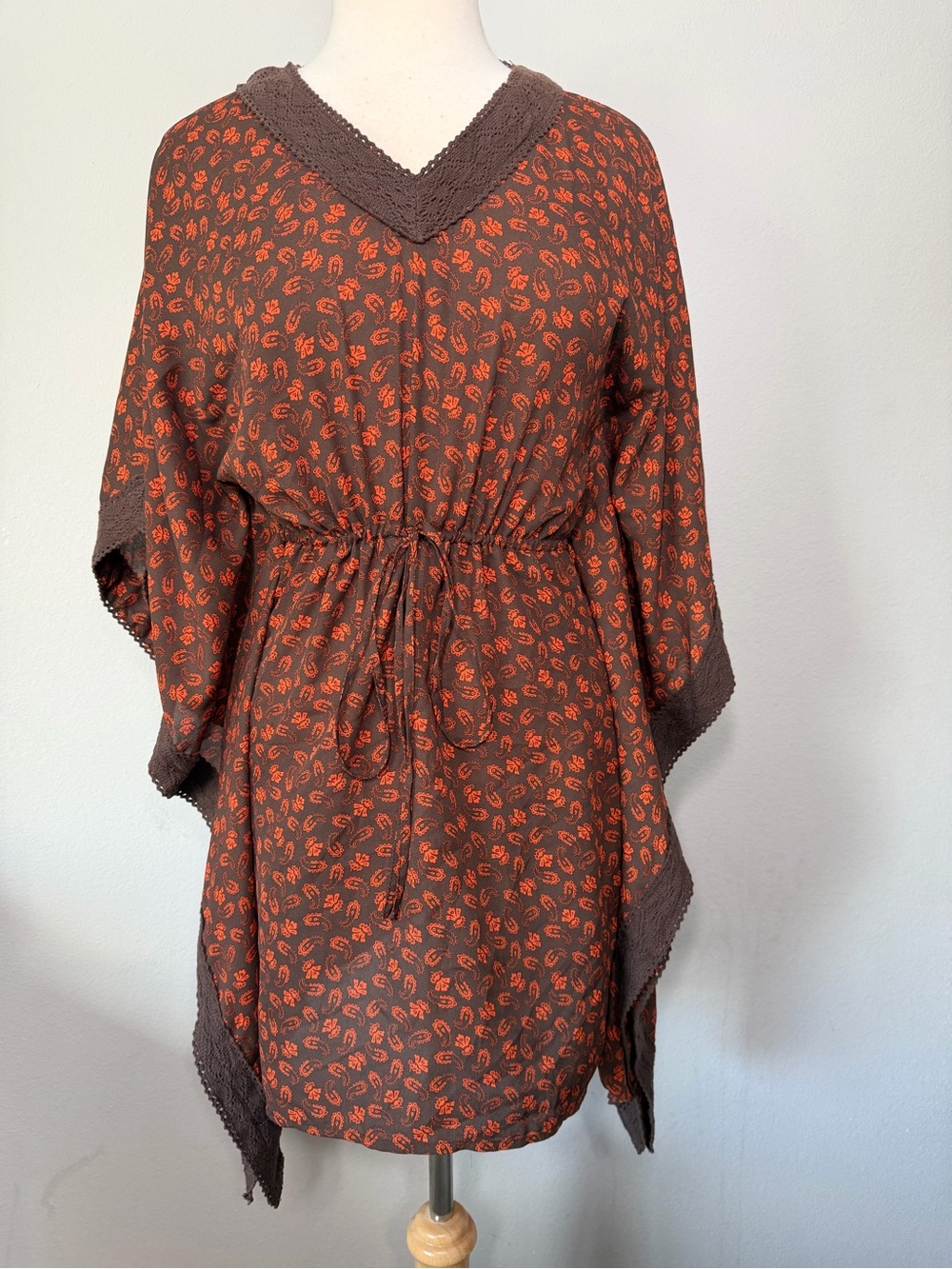 Altar'd State Brown Dress with Orange Paisley Print Kimono